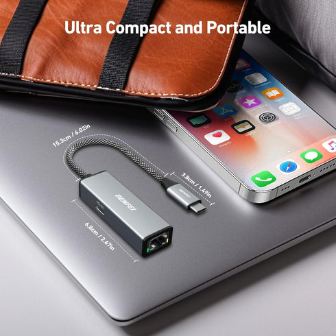 BENFEI USB-C to Ethernet Gigabit Adapter with 100W Power Delivery, Thunderbolt 3/4 to RJ45 Ethernet LAN Adapter for