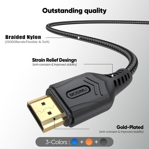 4K 3FT 3-Pack(Tri-Color), 18Gbps 2.0 4K@60Hz 2K@240Hz, HDR10, Dolby, 2.2 PS5, HDMI Cable High Speed HDMI Cable