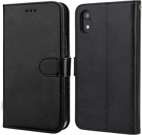 Bocasal iPhone Xr Wallet Case, PU Leather Magnetic Detachable Kickstand, Shockproof, Black
