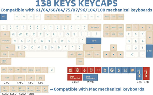 Hyekit PBT Keycaps - 138 Keys Soy Milk Dye-Sublimation Cute Keycaps, XDA Profile for Mechanical Keyboards
