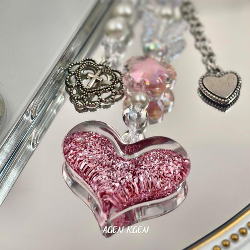 Aesthetic Y2K Pink Phone Charm, Cute Strawberry Star Heart Cell Phone Straps for Women Phone Bag Decor
