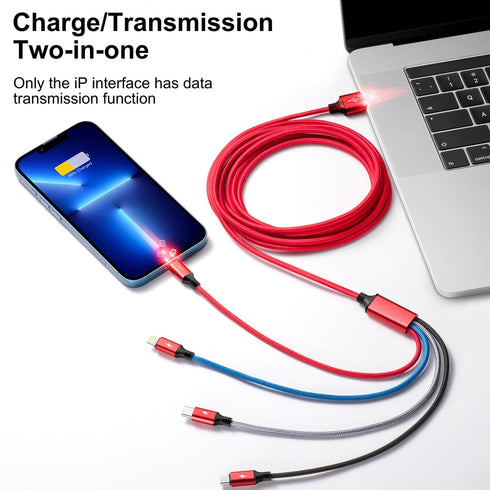 Multi Charging Cable,10Ft 2Pack Multi Fast Charging Cord, Braided Universal 4 in 1 Multi Charger Cable, Long Multi USB Cable Adapter IP/Type C/Micro USB Port for Cell Phones/Tablets/Samsung & More