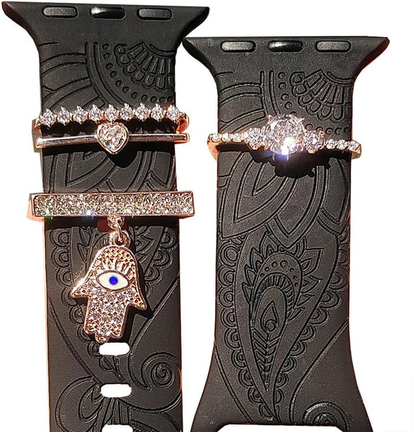 Watch Band Charms, Decorative Loops Compatible with Apple Silicone Watch Bands for Women 38mm-49mm, Metal Jewelry