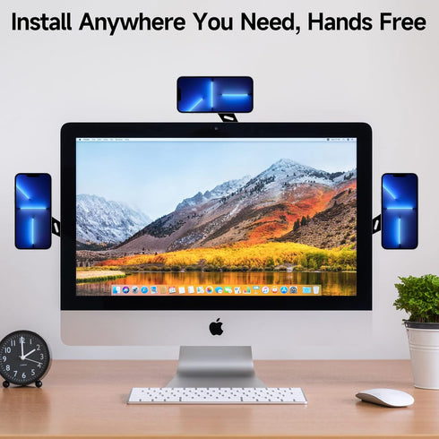 DK177 Magnetic Phone Holder for Laptop, Laptop or Desktop Monitor Side Mount Phone Mount Compatible with iPhone 15/14/13/12 Series MagSafe Cases, Silver-MagSafe