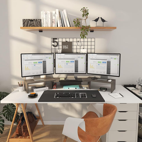 WESTREE Triple Dual Monitor Stand Riser, 56" Extra Long Adjustable Monitor Stand, 3 Shelf Desktop Organizer for Computer