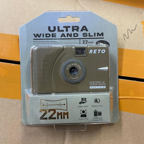RETO Ultra Wide Slim 35mm Reusable Daylight Film Camera - 22mm Wide Lens, Focus Free, Lightweight (Olive)