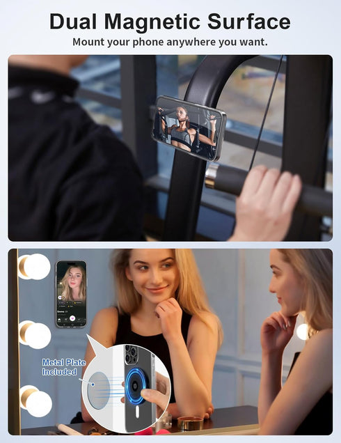 EWA MagOne Ultra Phone Grip Stand - Black, Leather Finger Strap, Removable Magnetic Ring Holder