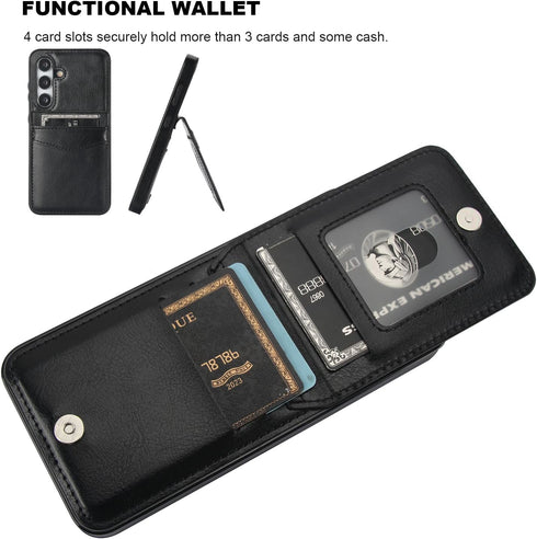 KIHUWEY Samsung Galaxy S24 Case Wallet, Black, Flip Premium Leather Magnetic Clasp, Kickstand, Heavy Duty Protective