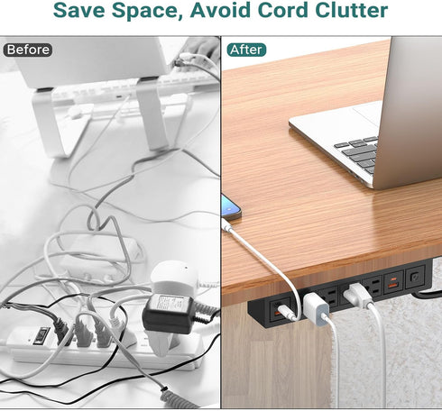 Under Desk Power Strip with PD 20W USB C, QBA 8-in-1 Desk Outlet Station, 4 AC Outlets, 6FT Cable (Black)