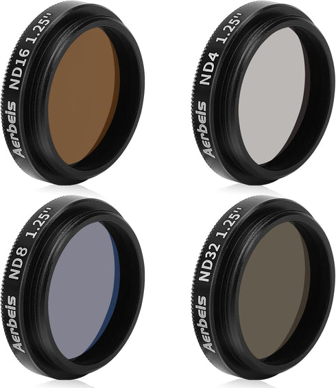 Telescope Neutral Density Filter Kits ND4 ND8 ND16 ND32, Reduces Moon Glare, 1.25" Eyepieces Accessory