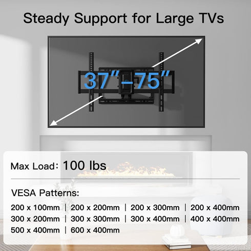 Pipishell Full Motion TV Wall Mount - Fits 37-75 inch Flat/Curved TVs up to 100lbs, Swivel and Tilt