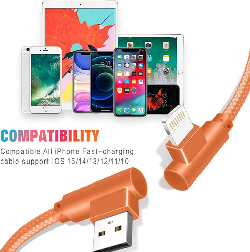 MFi Certified iPhone Charger 10FT 90 Degree Cable, 3 Pack, Nylon Braided Fast Charging for iPhone