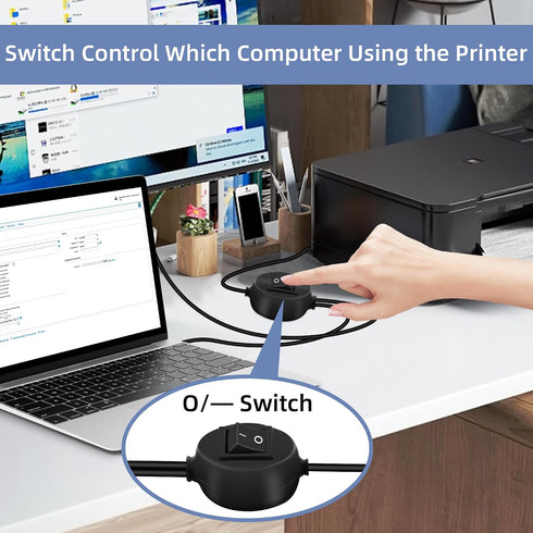 1 2 (2.5M) GELRHONR USB B to USB A Printer Cable Splitter - in Out Printer Cord Switcher for Sharing Keyboard, Mouse
