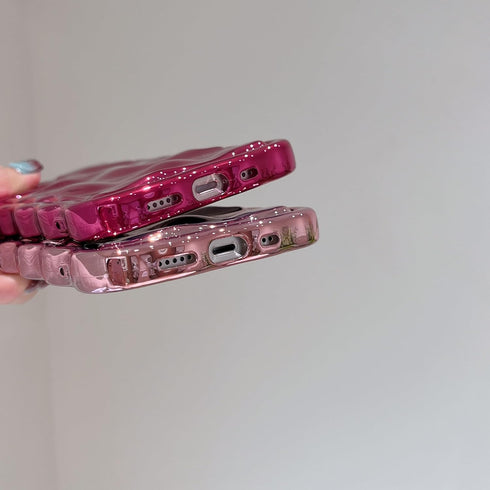 3D Meteorite Bubble Pattern Electroplate Plating Glitter Curly Wavy Frame Glossy Case for iPhone 13, Soft TPU