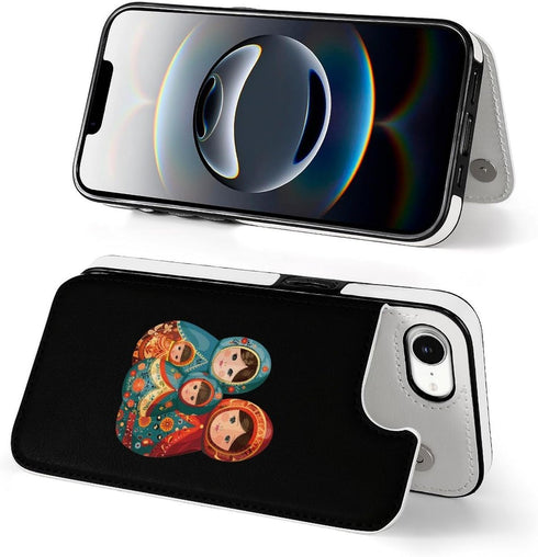 Generic 16 Nesting Doll Russian Phone Wallet Compatible with iPhone E Flip Cover with Card Holder