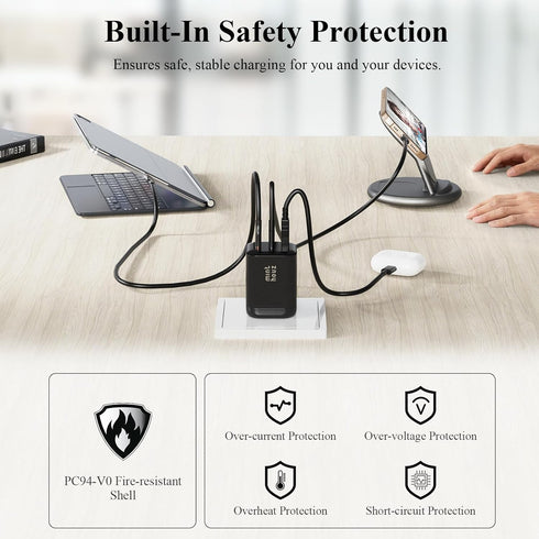Minthouz 67W 3-Port 17/16/15, S25/S24, 3.9FT GaN Charger, Fast Charging Power Adapter with Type-C & USB-A, for iPhone