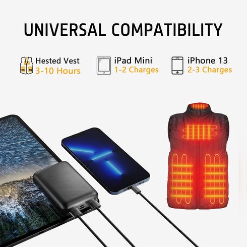 Lyzuepely 10000 Pack Rechargeable Battery for Heated Vest mAh Power Bank for Heated Jacket Heating Electric Vest Coat
