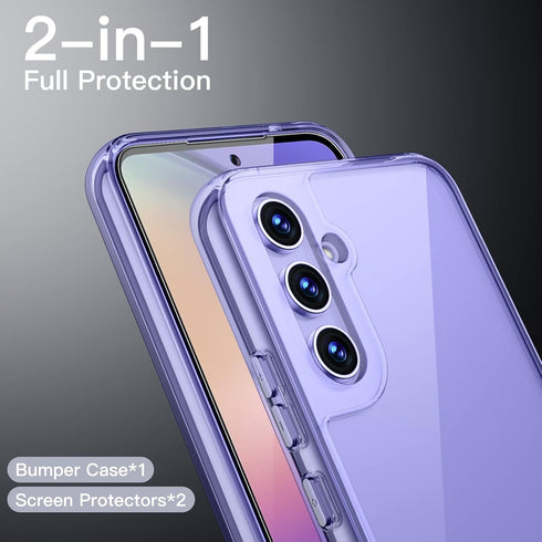 JETech 2-in-1 Shockproof Case for Samsung Galaxy A54 5G 6.4" with Clear Back & 2-Pack Tempered Glass Screen Protectors