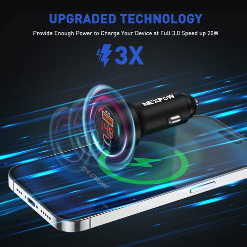 NEXPOW 38W USB C Car Charger, Fast USB Car Charger Adapter PD 20W or QC3.0 Compatible with Jump Starter