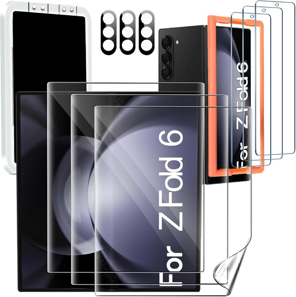IMBZBK 9 in 1 Screen Protector for Samsung Galaxy Z Fold 6, 3 Pack Inside Flexible Film + 3 Pack Front Tempered Glass