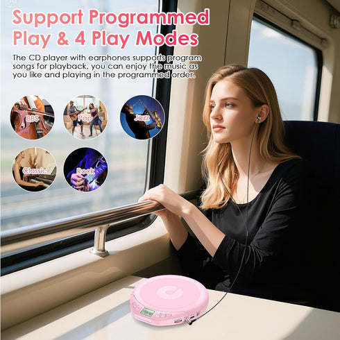 Gueray Dsicman: CD Player Portable CD with Earphones for Car with Anti-Skip Shockproof with LCD Display Support PROG