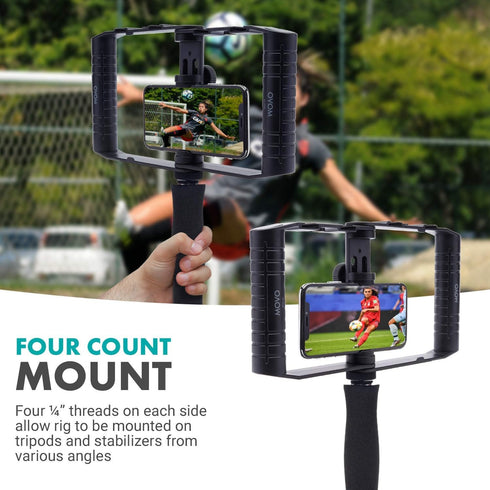 Movo SPR-20 Foldable Smartphone Video Rig Cage with Cold Shoe Mounts for Microphone/LED Light - Vlogging Mount for