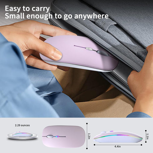 Wireless Bluetooth Mouse, Rechargeable LED Dual Mode Mouse (Bluetooth 5.2 and USB Receiver) for Laptop/Desktop