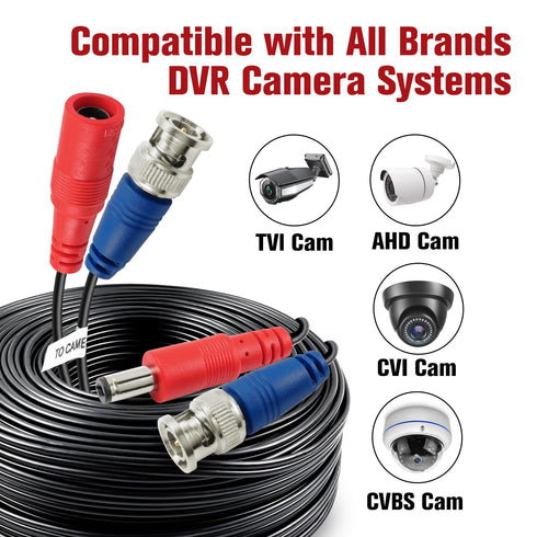 SHD 33Feet BNC Video Power Cable for Surveillance CCTV Security System with Connectors