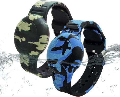 Waterproof AirTag Bracelet for Kids, 2 Pack Soft Silicone Hidden Holder Case with Adjustable Anti-Lost Printed Strap