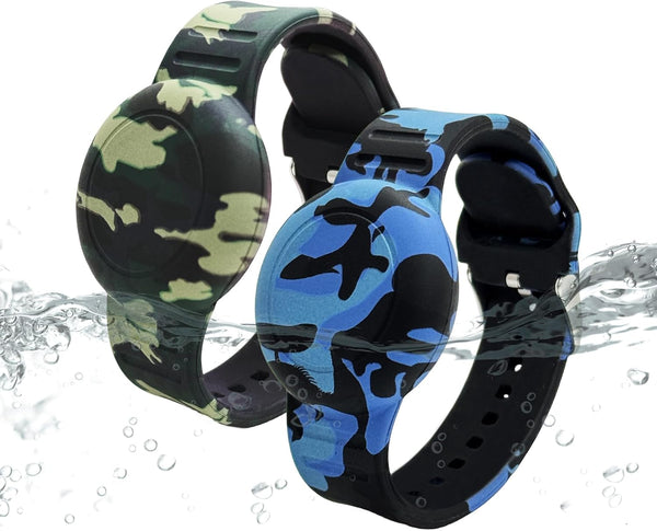 Waterproof AirTag Bracelet for Kids, 2 Pack Soft Silicone Hidden Holder Case with Adjustable Anti-Lost Printed Strap