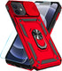 SunStory iPhone 12/iPhone 12 Pro Case with HD Screen Protector, Slide Camera Cover & Rotated Ring Kickstand, Red