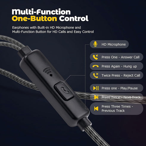 Pack of 5 Wired Earbuds Headphones with Microphone, Noise Isolating, Heavy Bass Stereo, Compatible with Android & More.