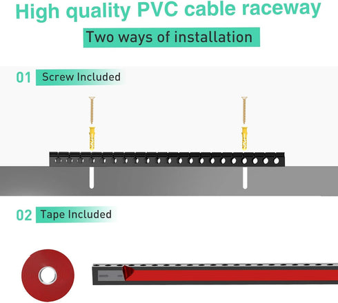 Updated Cable Raceway Kit - 77 Inch Open Slot Wire Covers for Cords, Under Desk Cable Management System (Pack 5)