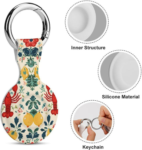 Generic Vintage Lobster Floral Case Compatible with Airtag Holder Keyrings Keychains for Keys Luggage Bags