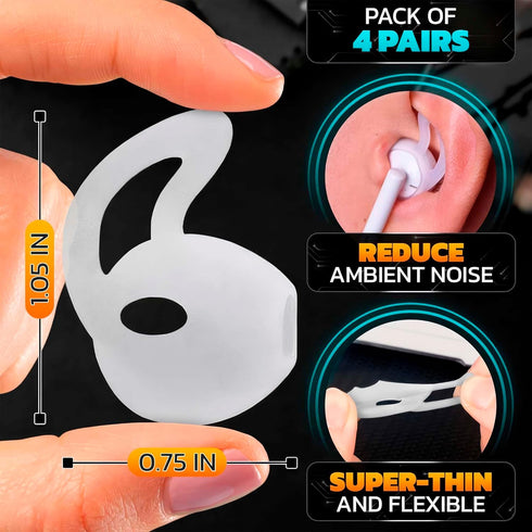 4 Pairs Silicone Ear Bud Replacement Tips - Apple Airpod Ear Hooks Earbud Tips Airpods Anti Slip Covers Earbud Replacement Tips Silicone Ear Tips - Anti-Drop Airpod Replacement Tips Airpod Ear Tips.