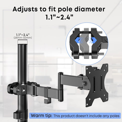 WORLDLIFT 17"-32" 17.6 lbs 75x75 100x100 Pole Mount Monitor Arm Easy Clamp-on VESA Mount for Screens Supports up