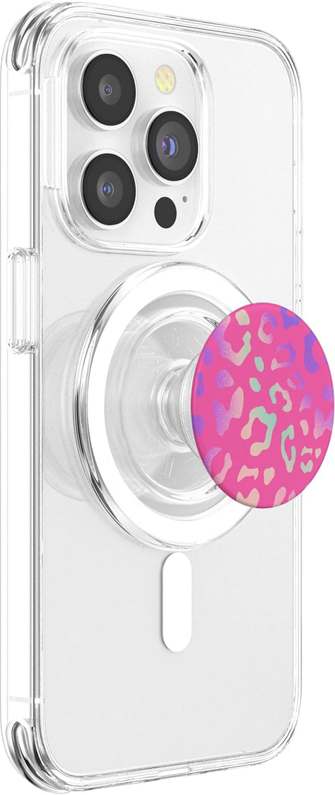 PopSockets PopGrip for MagSafe, Rainbow Leopard Cheetah Pink Design