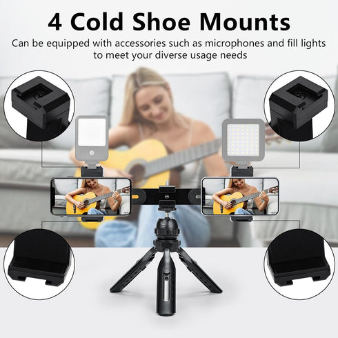 Heliora 4 Multifunctional Smartphone Video Kit, with Universal Phone Desktop Tripod with Dual Phone Holders and Cold
