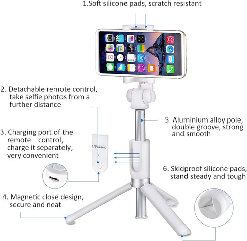 Selfie Stick Tripod with Wireless Remote - Extendable Adjustable Stand for Apple iPhone, Samsung Galaxy