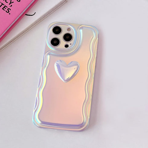 Qokey Cute 3D Love Heart Wave Frame Soft TPU Sparkle Bling Phone Case for iPhone 12 Pro 6.1" (Not fits iPhone 12)