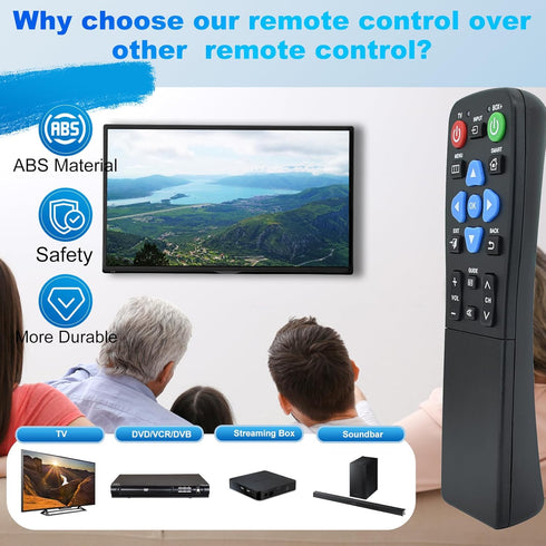 YunCChengFR Setup (2-Device Big Button TV Remote for Seniors & Elderly - Universal Remote with Large Buttons, Simple
