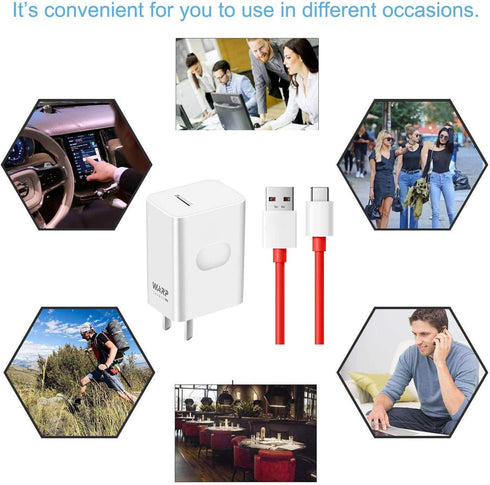 Warp Charger 30W Quick Rapid Charge Power Adapter with USB-C Fast Charging Cable, Compatible with OnePlus