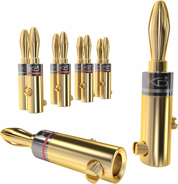 KabelDirekt Banana Plugs 5 Pairs for Speaker Wire AWG 10-16 with Gold Plated Fixing Screws