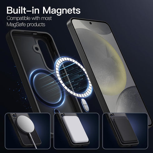 JETech Shockproof Magnetic Case for Samsung Galaxy S24 5G, Black, Translucent Matte Back, Compatible with MagSafe.