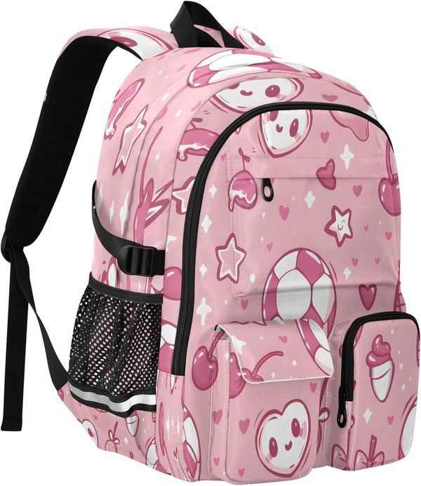 Bolaz Football Ice Cream Cherry Star Heart Pattern Travel Backpack 14 Inch Laptop