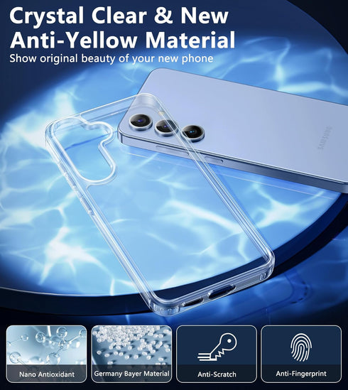FNTCASE Anti Yellowing Clear Case for Samsung Galaxy S24, Military Grade Protection Slim Shockproof Transparent Cover