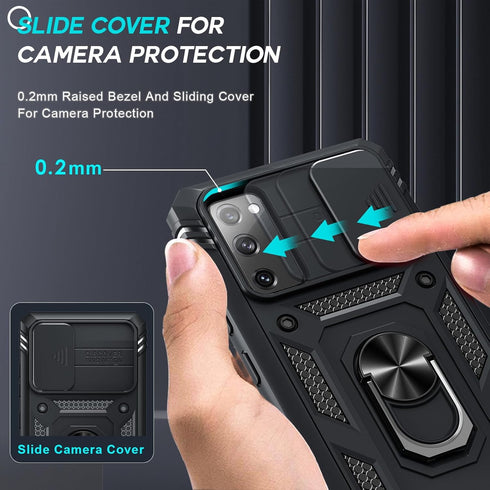 LeYi Galaxy S20 FE 5G Case with Slide Camera Cover + 2 Packs Tempered Glass Screen Protector, Military-Grade Kickstand,