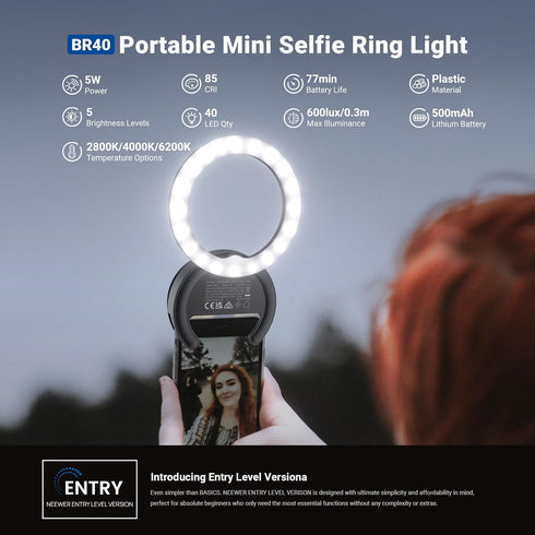 NEEWER 4" 5W 500mAh/CRI85 BR40 Entry Level Version Phone Selfie Ring Light Compatible with iPhone, Bi Color