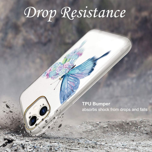 JAHOLAN Compatible iPhone 11 Case - Purple Glitter Sparkle Butterfly Design, Clear Shockproof TPU