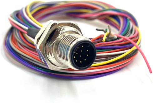 M12 12Pin Male Connector Cable - A Coded Straight Front Mount Cable, 1M Waterproof Male Aviation Socket